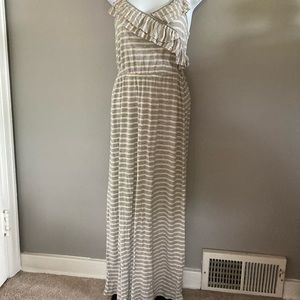 Pink Rose Light Gray and Cream Colored Maxi Dress